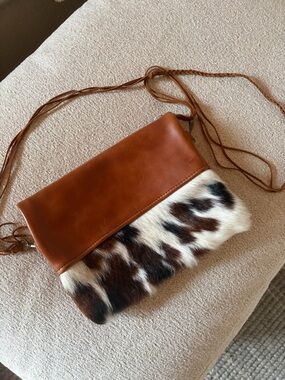 Leather & Haircalf Crossbody Bag in Brown and White
